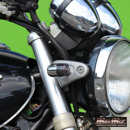 Round Mini European Turn Signals M10 x 60mm / with Mounting Bracket, Silver/Smoke, Set of 4, Universal