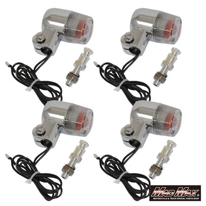 丸型ミニヨーロピアンウインカー M10×60mm/アルミ製取付ステー付 シルバー/クリア 4個セット 汎用