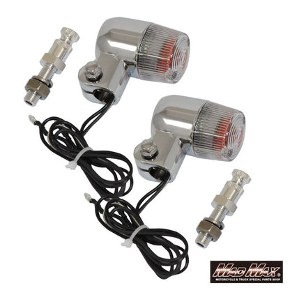 丸型ミニヨーロピアンウインカー M10×60mm/アルミ製取付ステー付 シルバー/クリア 2個セット 汎用