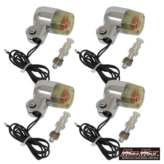 丸型ミニヨーロピアンウインカー M10×60mm/アルミ製取付ステー付 シルバー/黄ばみ 4個セット 汎用