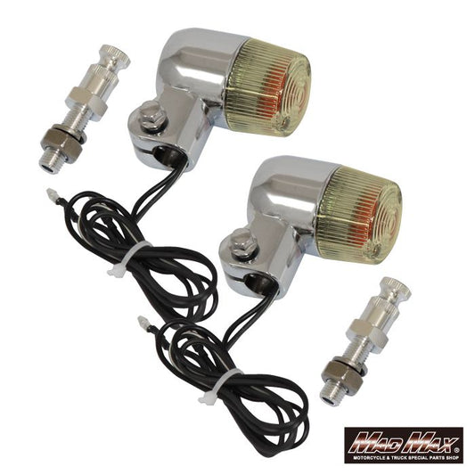 丸型ミニヨーロピアンウインカー M10×60mm/アルミ製取付ステー付 シルバー/黄ばみ 2個セット 汎用