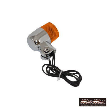 Round Mini European Turn Signals, M10x60mm, with Aluminum Mounting Brackets, Silver/Orange, Set of 4, Universal