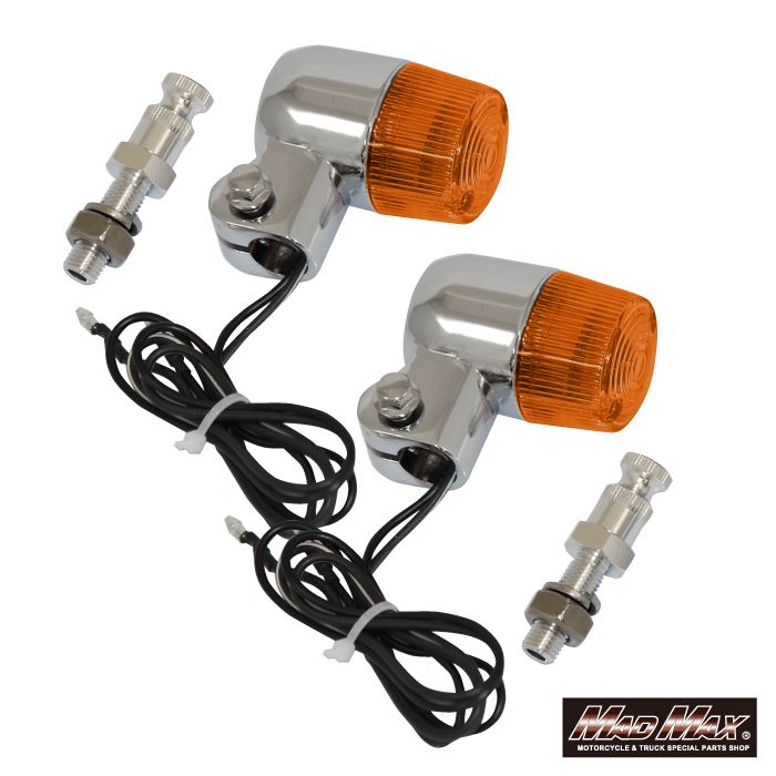 丸型ミニヨーロピアンウインカー M10×60mm/アルミ製取付ステー付 シルバー/オレンジ 2個セット 汎用