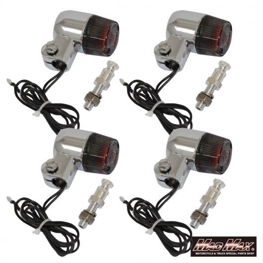 Mini Round European Turn Signals M10x60mm/Aluminum Mounting Bracket Included Silver/Smoke Set of 4 Universal