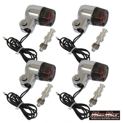 Mini Round European Turn Signals M10x60mm/Aluminum Mounting Bracket Included Silver/Smoke Set of 4 Universal