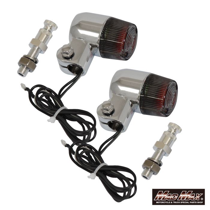 Round Mini European Turn Signals M10x60mm/Aluminum Mounting Bracket Included Silver/Smoke 2-piece Set Universal