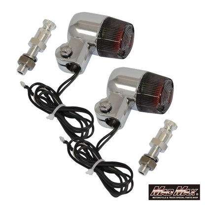 Round Mini European Turn Signals M10x60mm/Aluminum Mounting Bracket Included Silver/Smoke 2-piece Set Universal