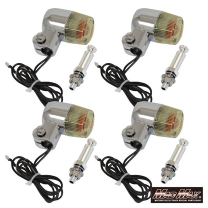 丸型ミニヨーロピアンウインカー M10×73mm/アルミ製取付ステー付 シルバー/黄ばみ 4個セット 汎用