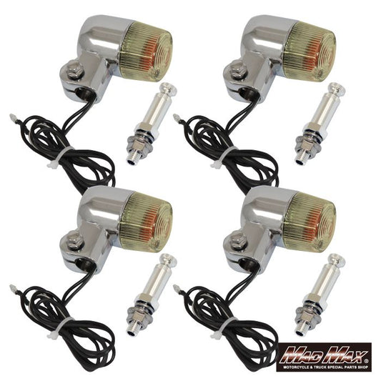 丸型ミニヨーロピアンウインカー M10×73mm/アルミ製取付ステー付 シルバー/黄ばみ 4個セット 汎用