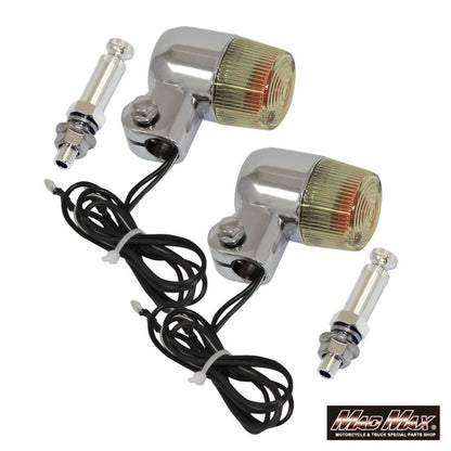 丸型ミニヨーロピアンウインカー M10×73mm/アルミ製取付ステー付 シルバー/黄ばみ 2個セット 汎用