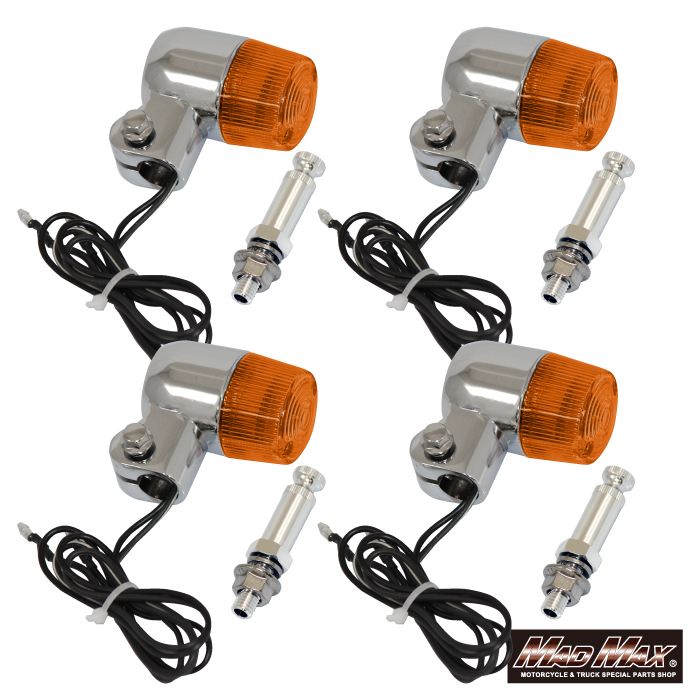 丸型ミニヨーロピアンウインカー M10×73mm/アルミ製取付ステー付 シルバー/オレンジ 4個セット 汎用
