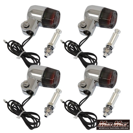 丸型ミニヨーロピアンウインカー M10×73mm/アルミ製取付ステー付 シルバー/スモーク 4個セット 汎用