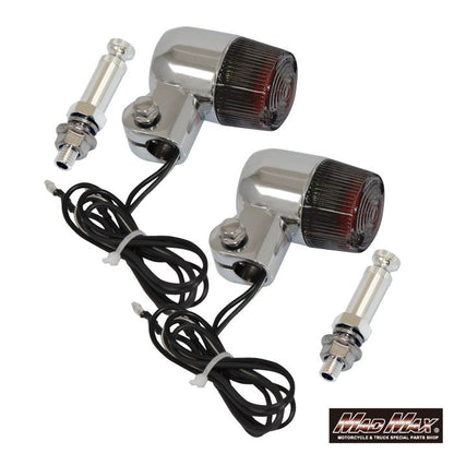 丸型ミニヨーロピアンウインカー M10×73mm/アルミ製取付ステー付 シルバー/スモーク 2個セット 汎用