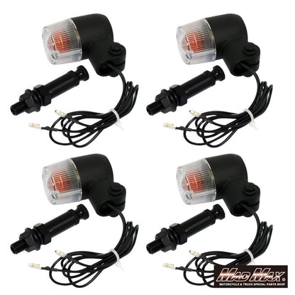 丸型ミニヨーロピアンウインカー M10×73mm/アルミ製取付ステー付 ブラック/クリア 4個セット 汎用