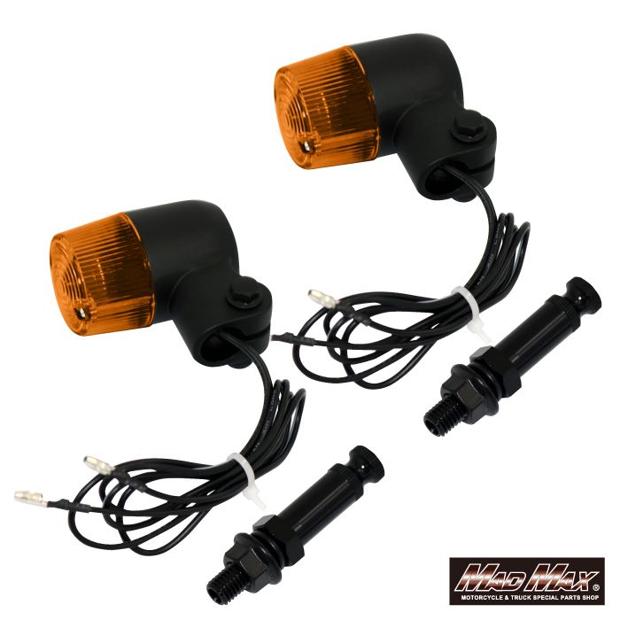 Round Mini European Turn Signals M10 x 73mm / Aluminum Mounting Bracket Included Black/Orange 2-Pack Universal