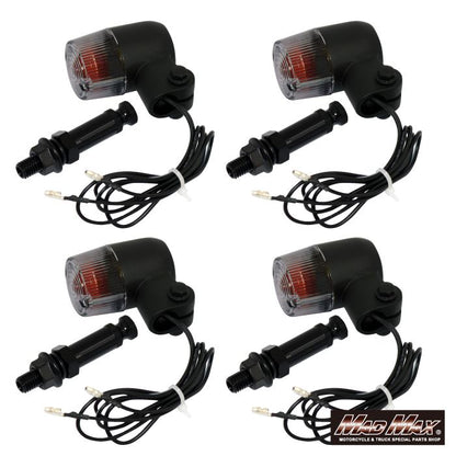 Round Mini European Turn Signals M10 x 73mm / Aluminum Mounting Bracket Included Black / Smoke 4-piece Set Universal
