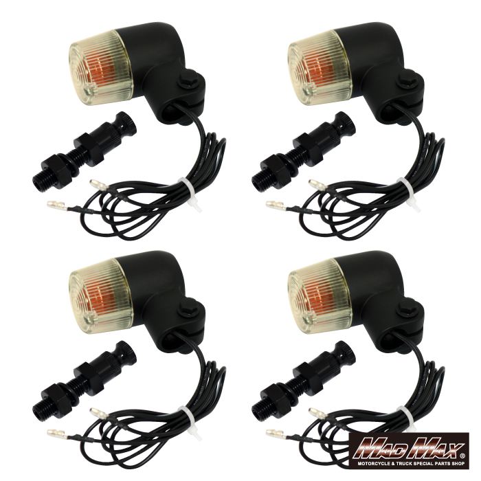 丸型ミニヨーロピアンウインカー M10×60mm/アルミ製取付ステー付 ブラック/黄ばみ 4個セット 汎用