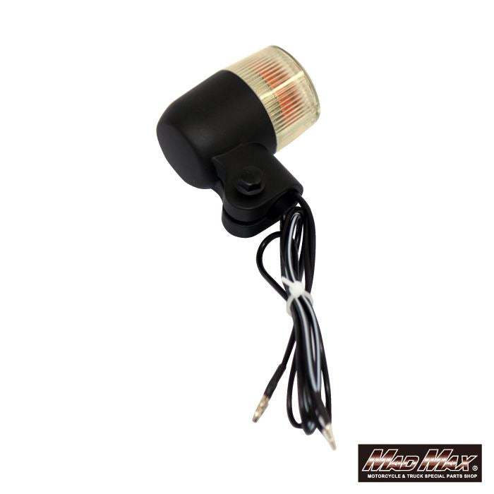 丸型ミニヨーロピアンウインカー M10×60mm/アルミ製取付ステー付 ブラック/黄ばみ 4個セット 汎用