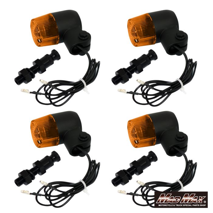 丸型ミニヨーロピアンウインカー M10×60mm/アルミ製取付ステー付 ブラック/オレンジ 4個セット 汎用