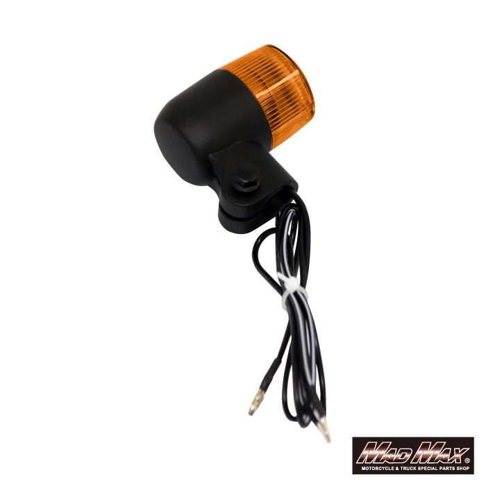 Round Mini European Turn Signals M10 x 60mm with Aluminum Mounting Brackets - Black/Amber - Set of 2 Universal