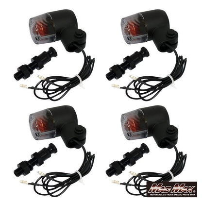 丸型ミニヨーロピアンウインカー M10×60mm/アルミ製取付ステー付 ブラック/スモーク 4個セット 汎用