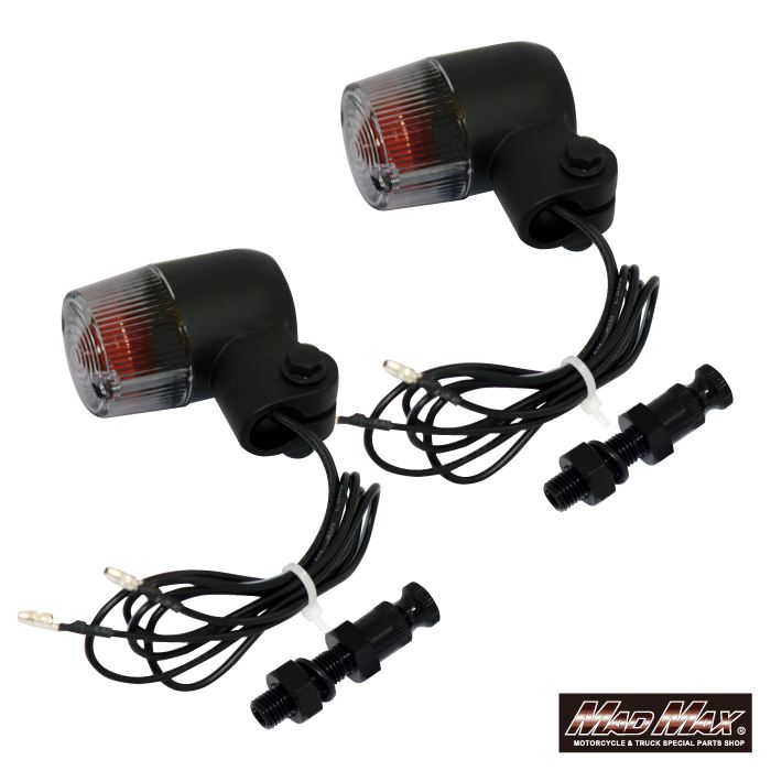 丸型ミニヨーロピアンウインカー M10×60mm/アルミ製取付ステー付 ブラック/スモーク 2個セット 汎用