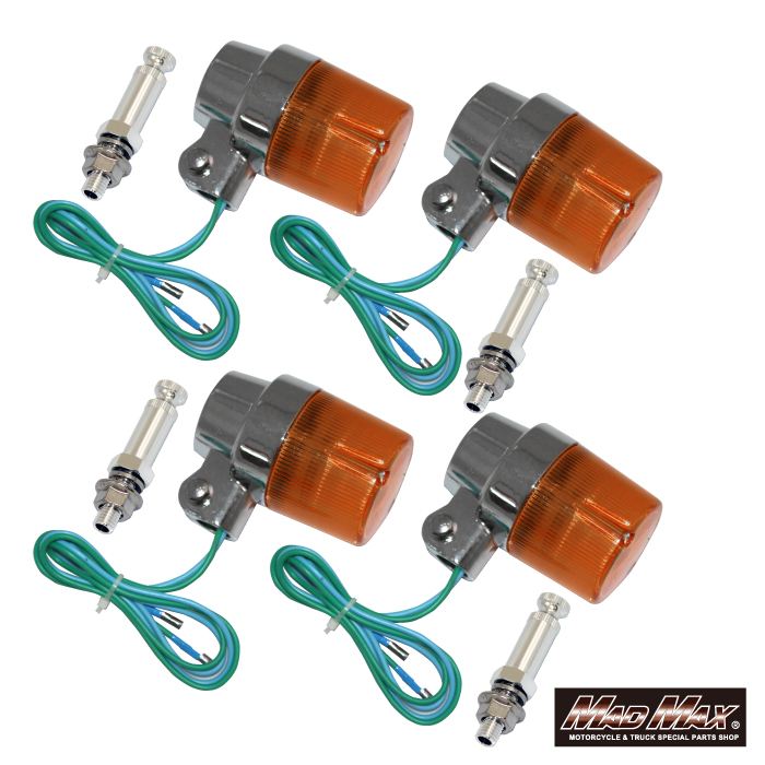 丸型ヨーロピアンウインカー M10×73mm/アルミ取付ステー付 オレンジ 4個セット 汎用