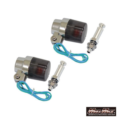 Round European Turn Signals M10 x 73mm / with Aluminum Mounting Bracket - Smoke - 2 Pcs - Universal
