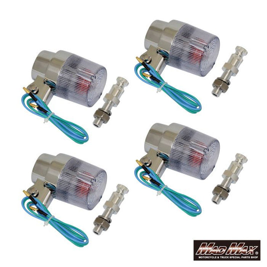 丸型ヨーロピアンウインカー M10×60mm/アルミ取付ステー付 クリア 4個セット 汎用