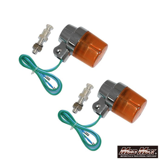 丸型ヨーロピアンウインカー M10×60mm/アルミ取付ステー付 オレンジ 2個セット 汎用