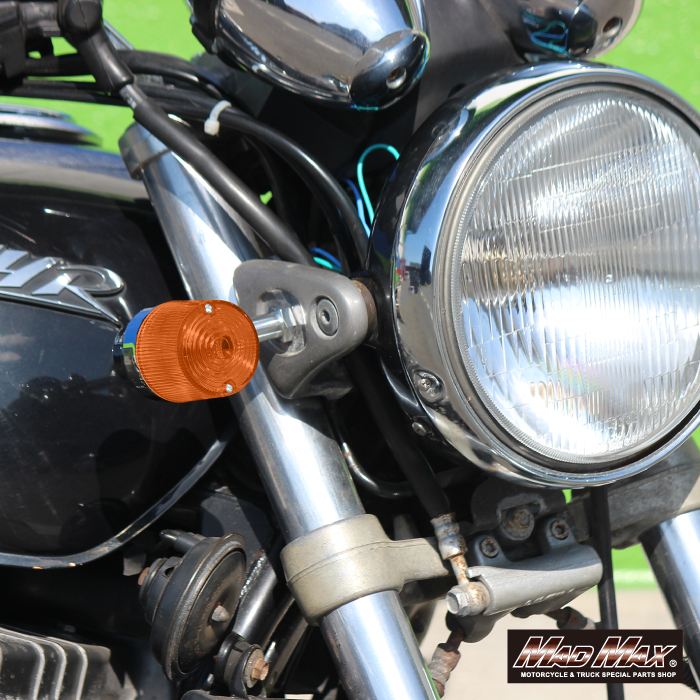 Round European Turn Signal M10 x 73mm / with Aluminum Mounting Bracket, Orange, 2pcs, Universal