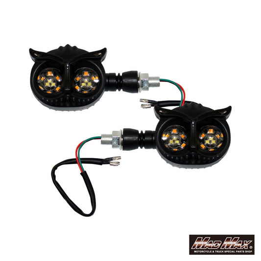 バイク用 フクロウ型LEDウインカー デイライトブラック 縦55×横65mm 2個セット 汎用