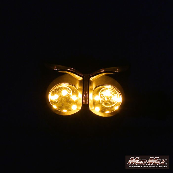 バイク用 フクロウ型LEDウインカー デイライトブラック 縦55×横65mm 2個セット 汎用