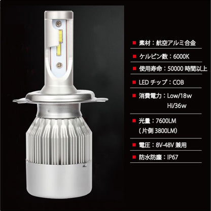 Automotive Dual-Sided Emitting LED H4 Hi/Lo Selectable Headlight Universal (12-24V)