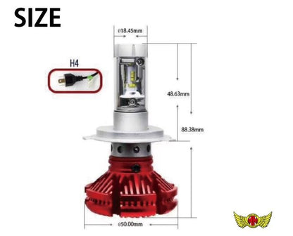 X3 H4 LEDヘッドライト Hi/Lo切替 25W 3000LM 防水 ブルー 1個 汎用(12V/24V兼用)
