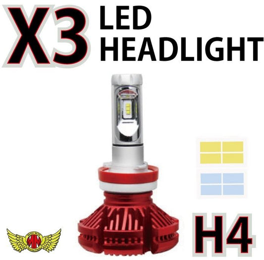 X3 H4 LEDヘッドライト Hi/Lo切替 25W 3000LM 防水 レッド 1個 汎用(12V/24V兼用)