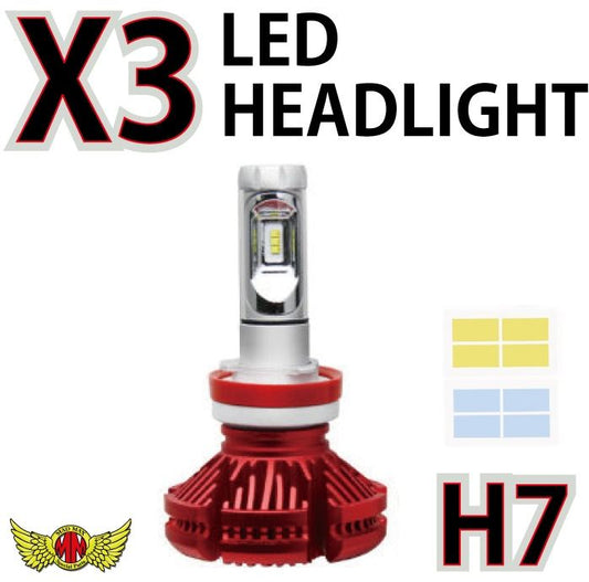X3 H7 LEDヘッドライト 25W 3000LM 防水 レッド 1個 汎用(12V/24V兼用)
