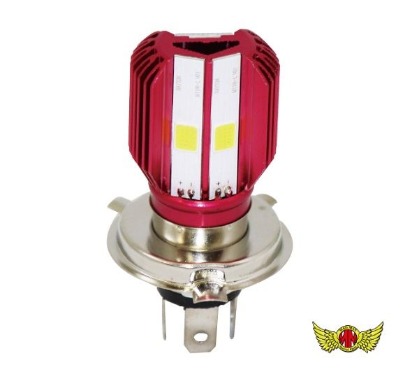 H4 HS1兼用 LEDヘッドライト 1600LM 15W 両面発光 レッドボディ 汎用(DC12V専用)