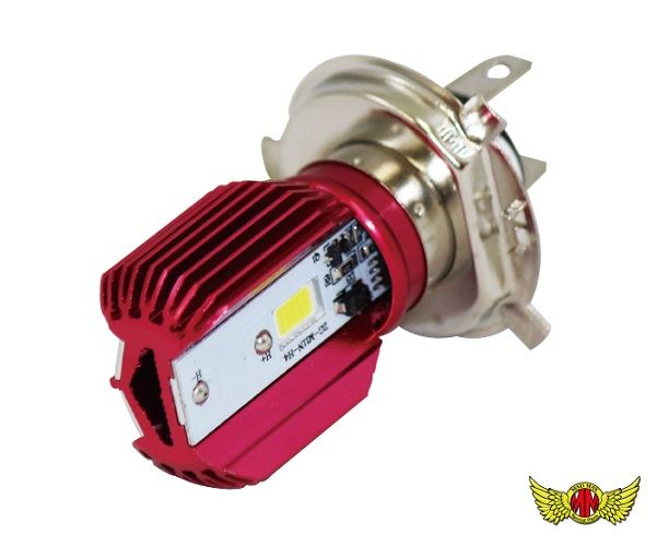 H4 HS1兼用 LEDヘッドライト 1600LM 15W 両面発光 レッドボディ 汎用(DC12V専用)
