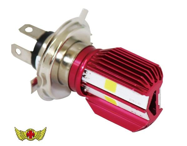H4 HS1兼用 LEDヘッドライト 1600LM 15W 両面発光 レッドボディ 汎用(DC12V専用)