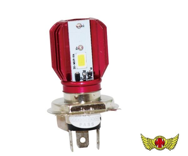 H4 HS1兼用 LEDヘッドライト 1600LM 15W 両面発光 レッドボディ 汎用(DC12V専用)