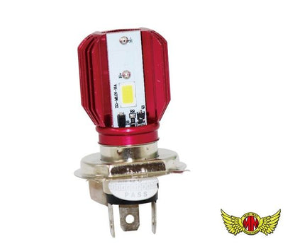 H4 HS1兼用 LEDヘッドライト 1600LM 15W 両面発光 レッドボディ 汎用(DC12V専用)
