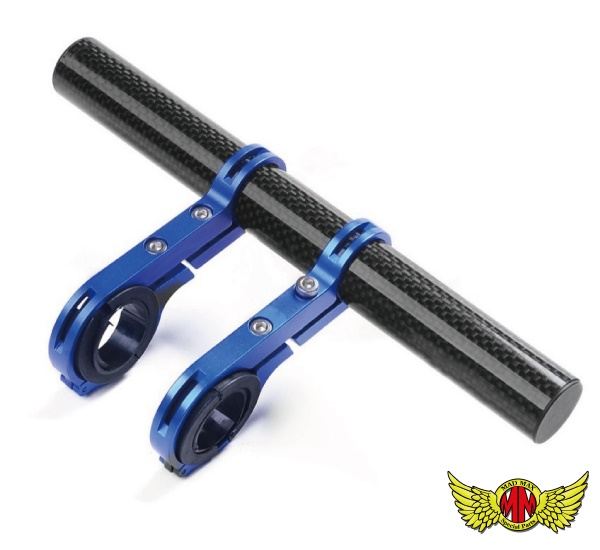 バイク用 軽量カーボン製 マルチバーロング アルミクランプ ブルー 200mm 汎用