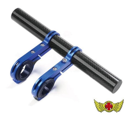 バイク用 軽量カーボン製 マルチバーロング アルミクランプ ブルー 200mm 汎用