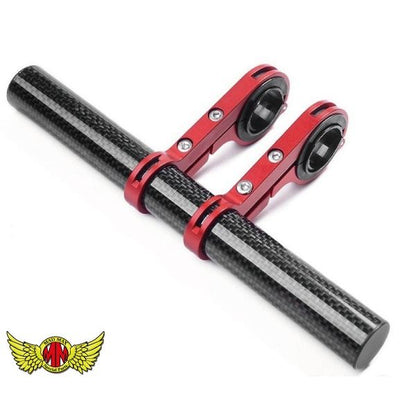 バイク用 軽量カーボン製 マルチバーロング アルミクランプ レッド 200mm 汎用