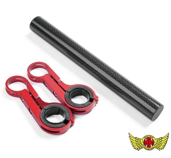 バイク用 軽量カーボン製 マルチバーロング アルミクランプ レッド 200mm 汎用