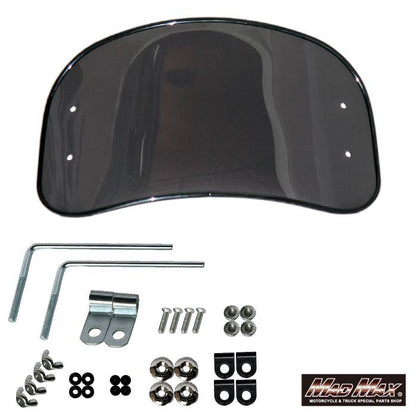 Windshield, mid-size, smoke/black, 225mm (H) x 415mm (W) x 3mm (T), universal