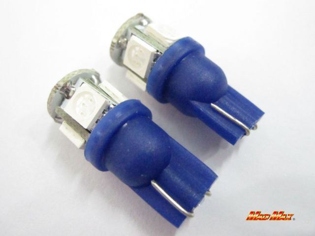LED T10 Wedge Bulb 3-chip SMD 5-LED Blue 2-pack Universal (for 12V)