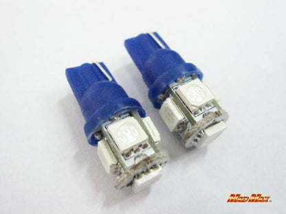 LED T10 Wedge Bulb 3-chip SMD 5-LED Blue 2-pack Universal (for 12V)