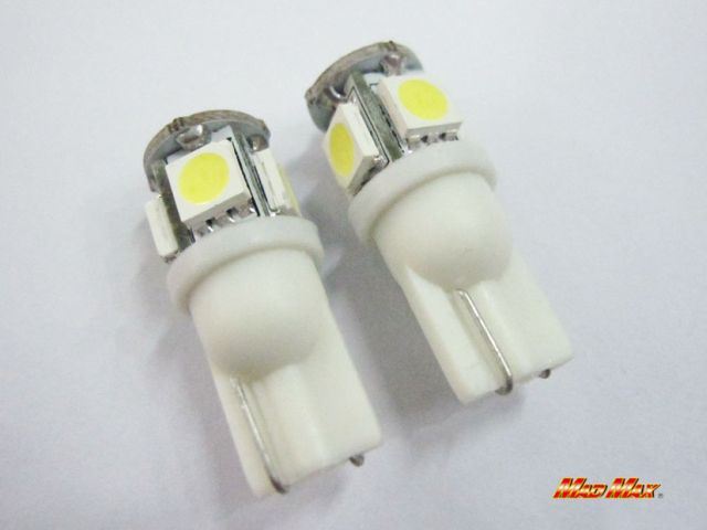 LED T10 Wedge Bulb 3-Chip SMD 5-LED White Set of 2 Universal (for 12V)